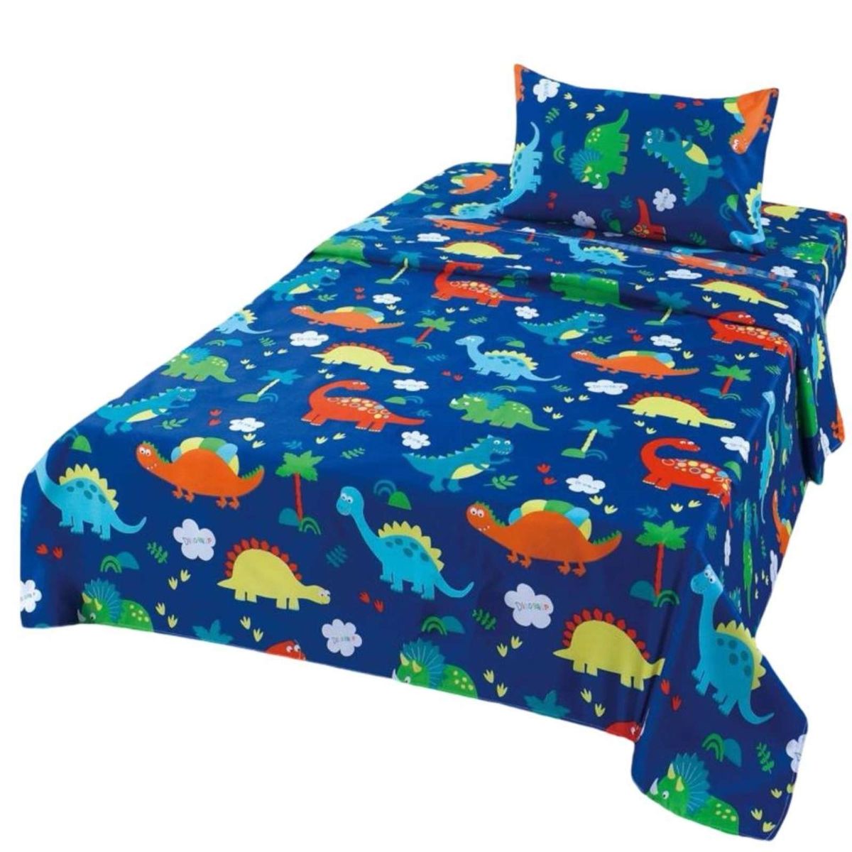 GENERICO - Sabanas infantil de verano Dinosaurio niño 1 plaza MAS 1 ALMOHADA