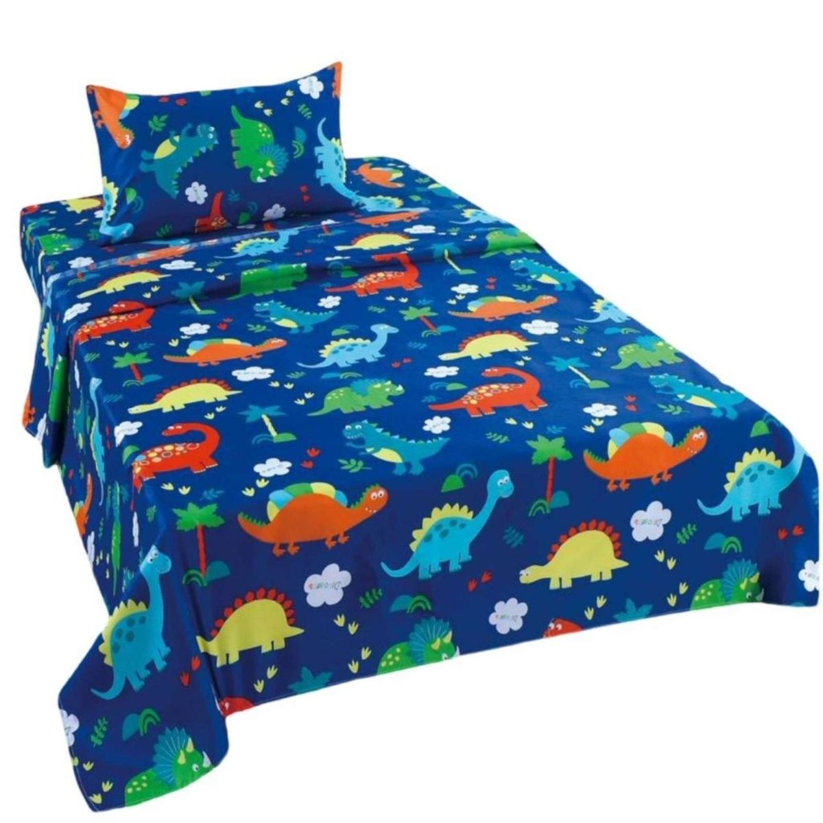 GENERICO - Sabanas infantil de verano Dinosaurio niño 1 plaza MAS 1 ALMOHADA