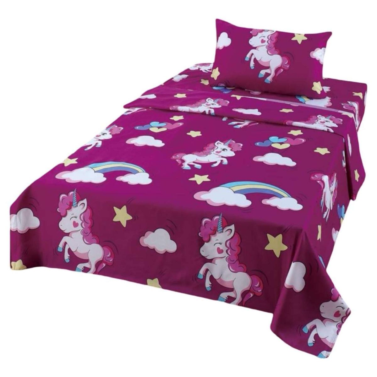 GENERICO - Sabanas infantil de verano Unicornio niña plaza y media MAS 1 ALMOHADA