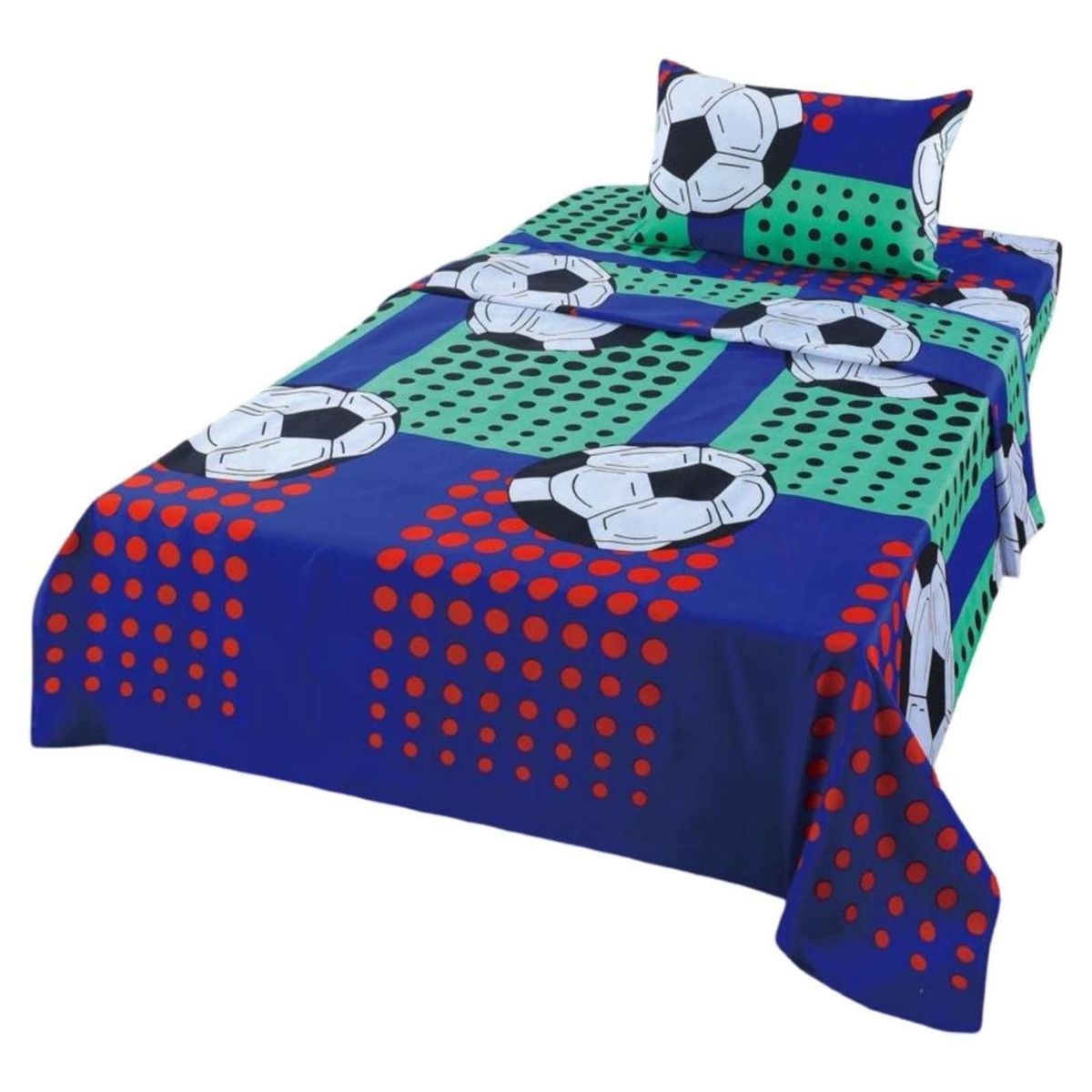 GENERICO - Sabanas infantil de verano pelota de Futbol niño plaza y media MAS 1 ALMOHADA