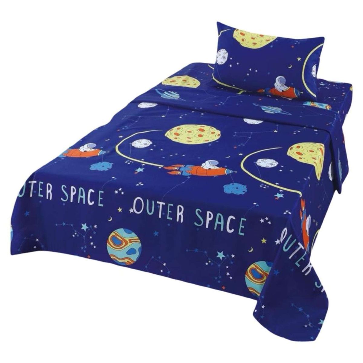 GENERICO - Sabanas infantil de verano Planeta Astronauta plaza y media MAS 1 ALMOHADA
