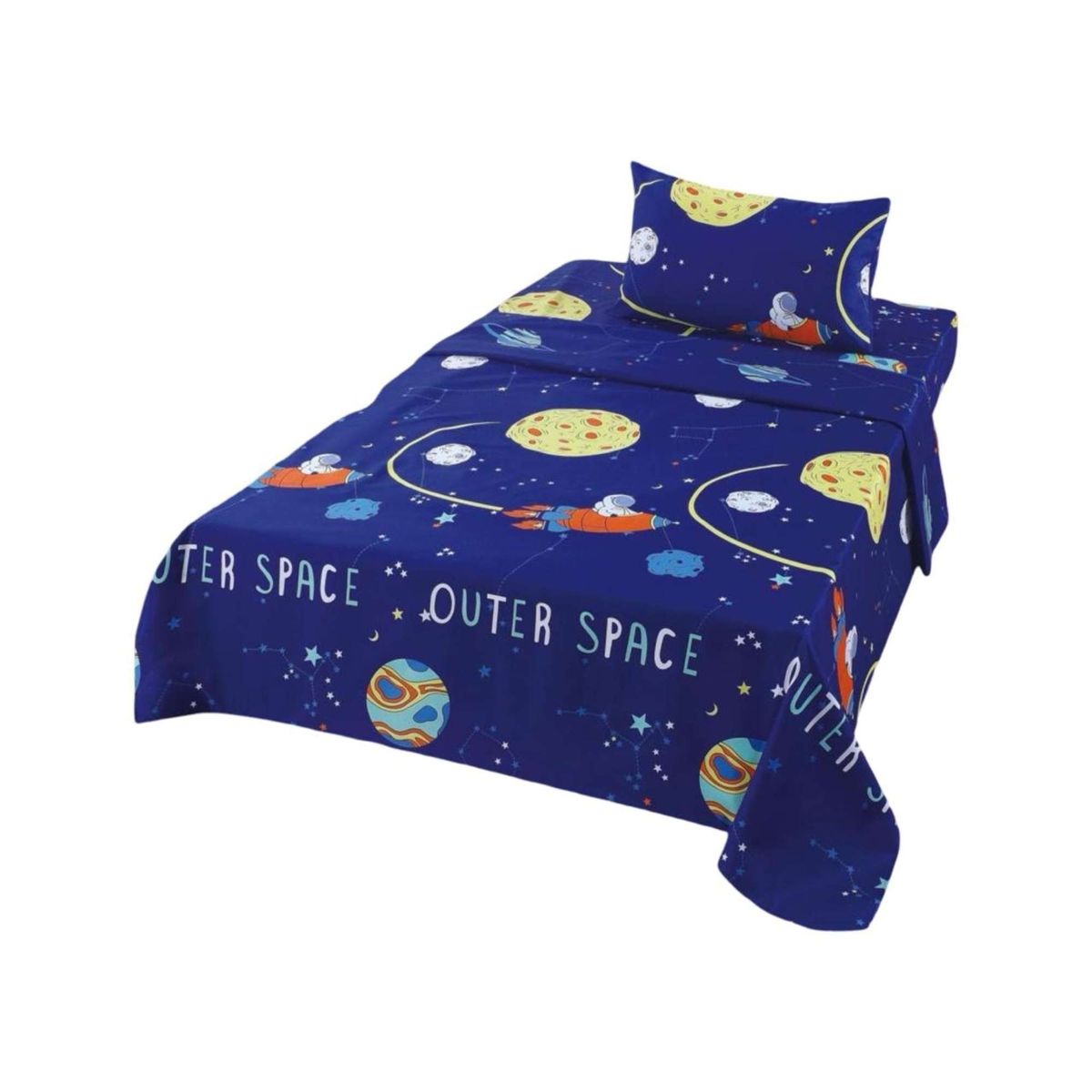 GENERICO - Sabanas infantil de verano Planeta Astronauta plaza y media MAS 1 ALMOHADA