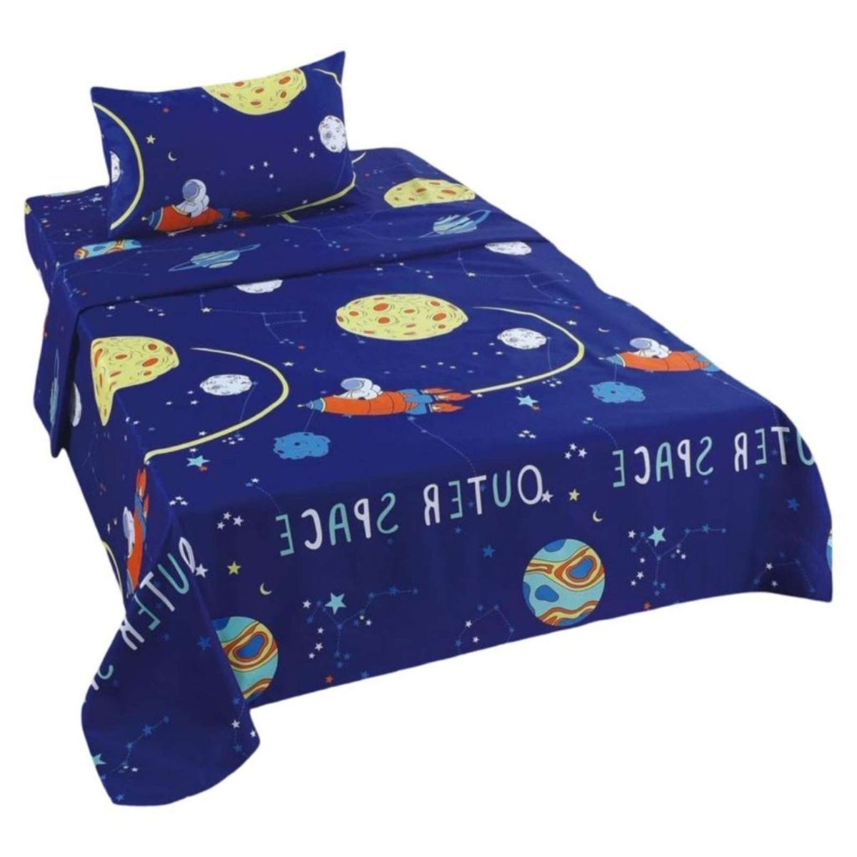 GENERICO - Sabanas infantil de verano Planeta Astronauta plaza y media MAS 1 ALMOHADA