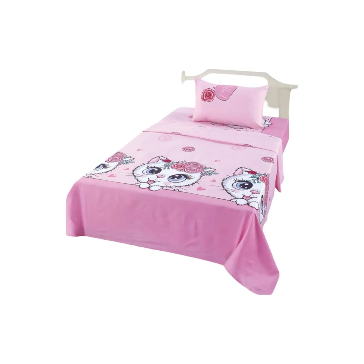 GENERICO - Sabanas infantil de verano Gatita niña plaza y media MAS 1 ALMOHADA