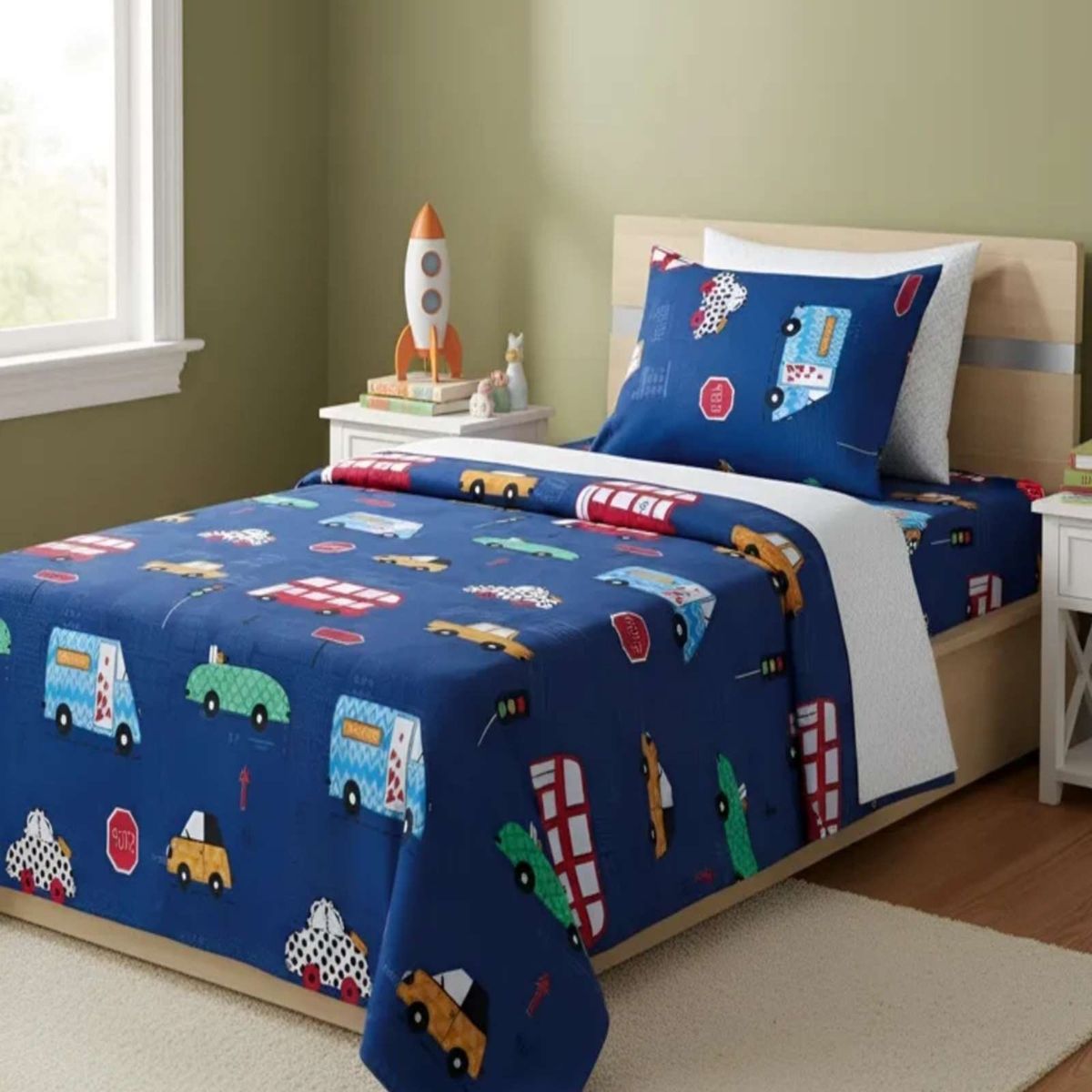GENERICO - Juego de Sabanas de verano Autitos niño Infantil plaza y media  MAS 1 ALMOHADA