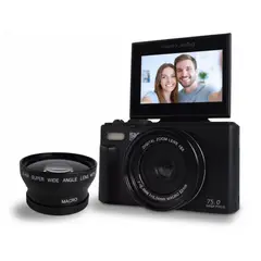 GENERICO - Cámara Digital 5k 75 Mp pantalla abatible + Lente De Gran Angular + accesorios 64 GB