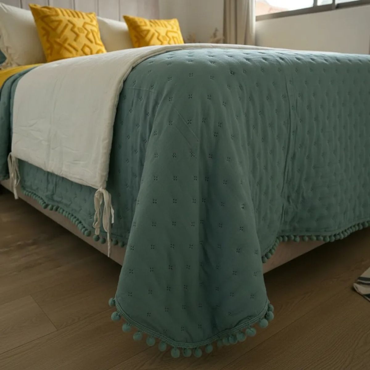 TODOHOGAR SANTIAGO DE CHILE - Set de Ropa de Cama 5 Piezas Mostaza – Algodón y Lino - Estilo Moderno