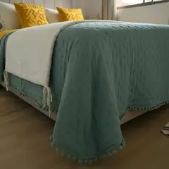 TODOHOGAR SANTIAGO DE CHILE - Set de Ropa de Cama 5 Piezas Mostaza – Algodón y Lino - Estilo Moderno