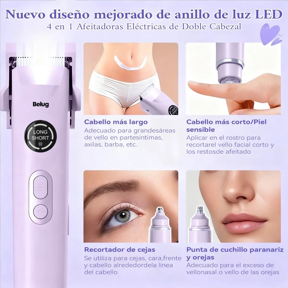 GENERICO - Depiladora De Bikini Paramujer Electricadoble Cabeza 4in1  VIOLETA BELUG