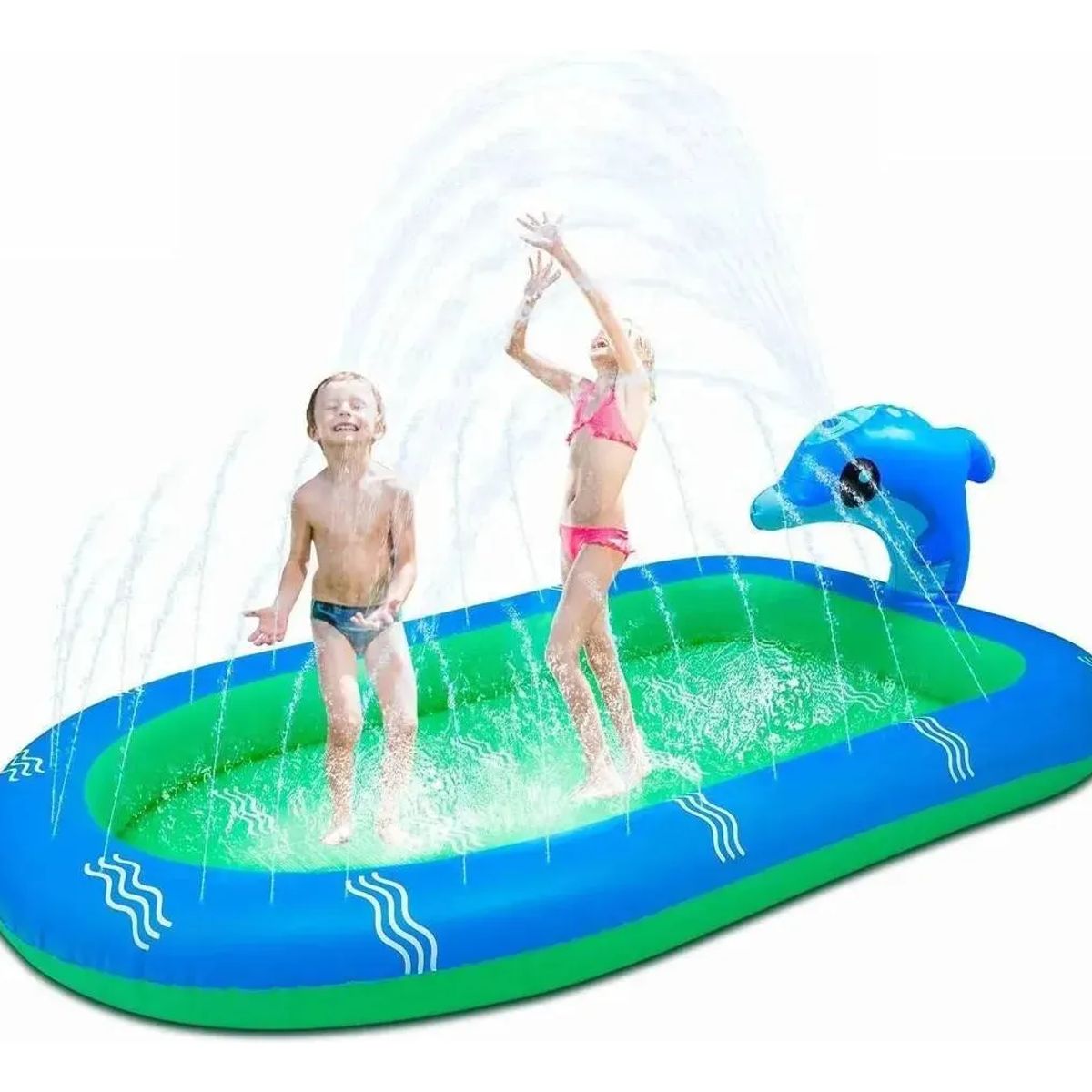 NO LOGO - Piscina Inflable 170x110x45cm Dino Delfin Lanza Chorro Agua