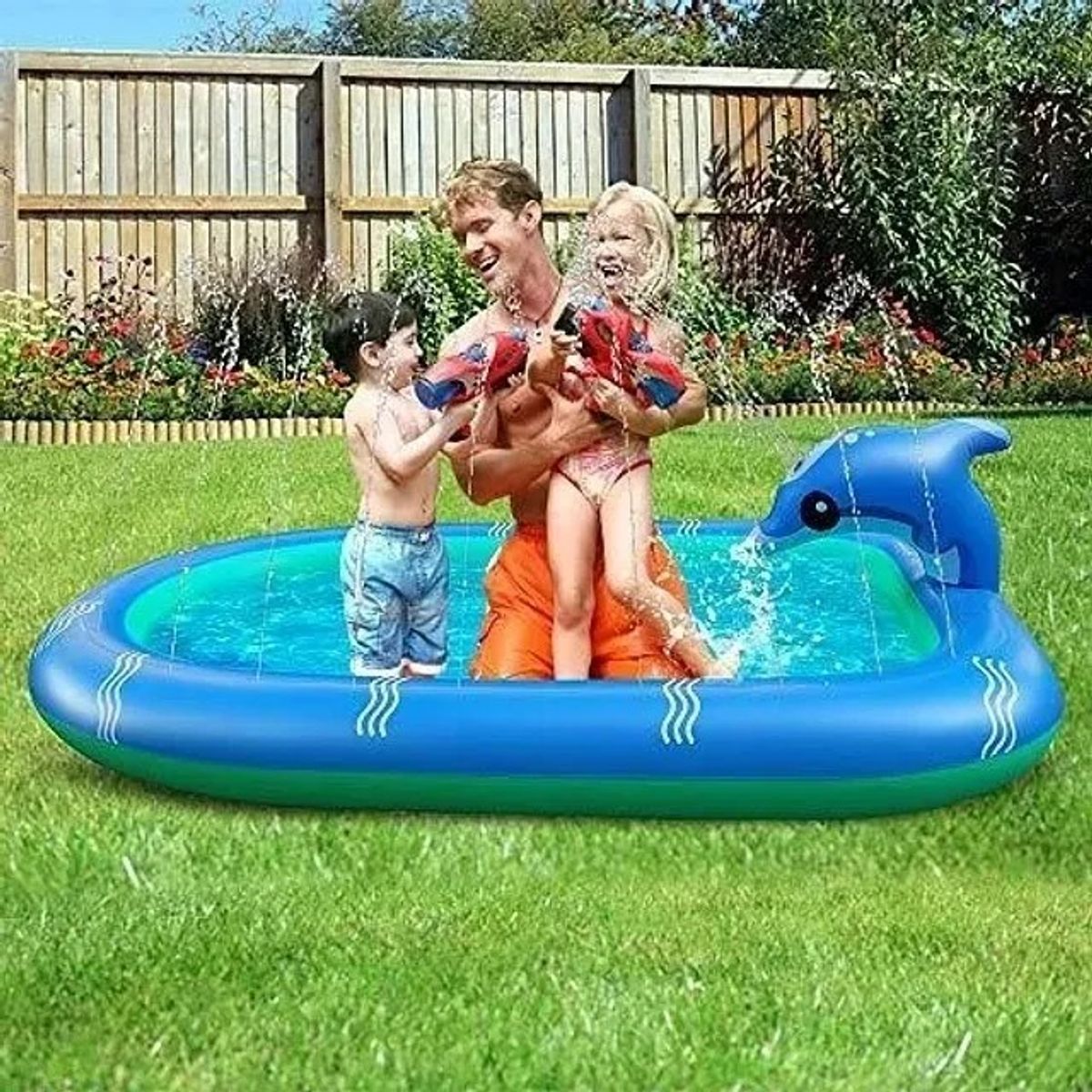 NO LOGO - Piscina Inflable 170x110x45cm Dino Delfin Lanza Chorro Agua