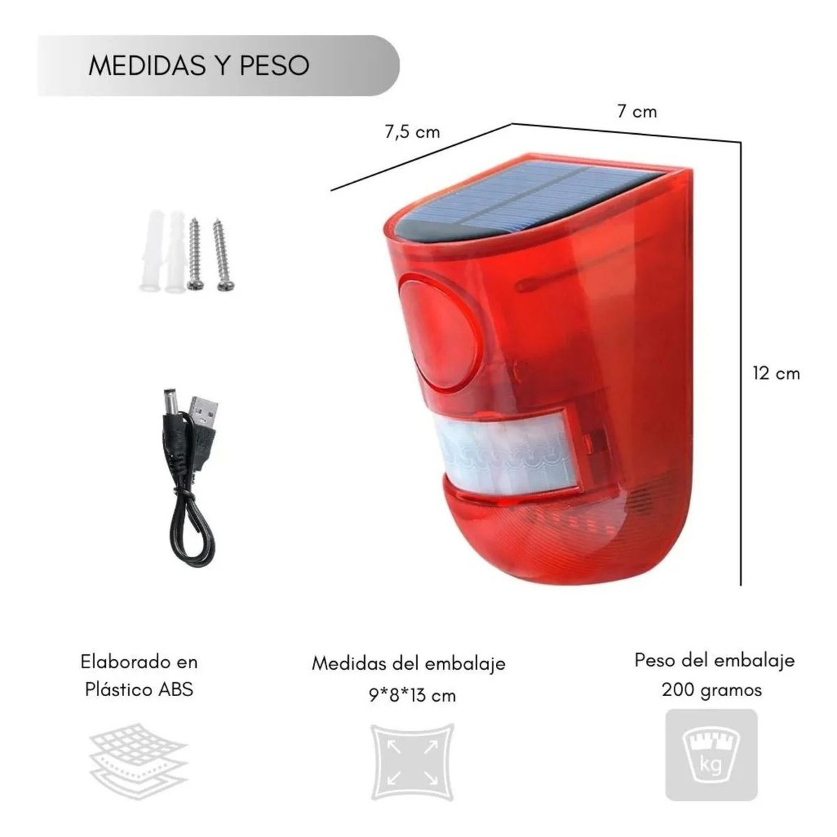 MOVI - Pack de 2 Alarmas solares con sensor de movimiento y luz intermitente