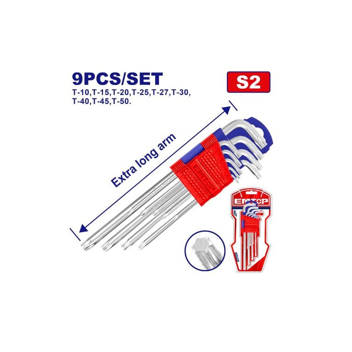 EMTOP - Juego De Llaves Torx Set De 9 Piezas