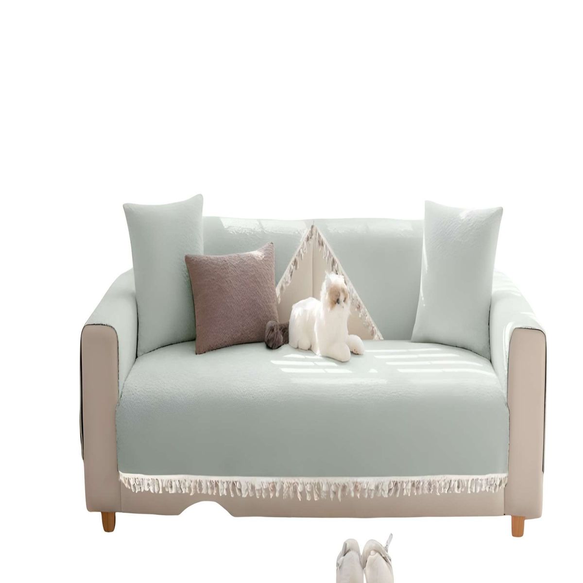 GENERICO - FUNDA DE SOFA DE 5 PIEZAS CON FLECOS VERDE MENTA