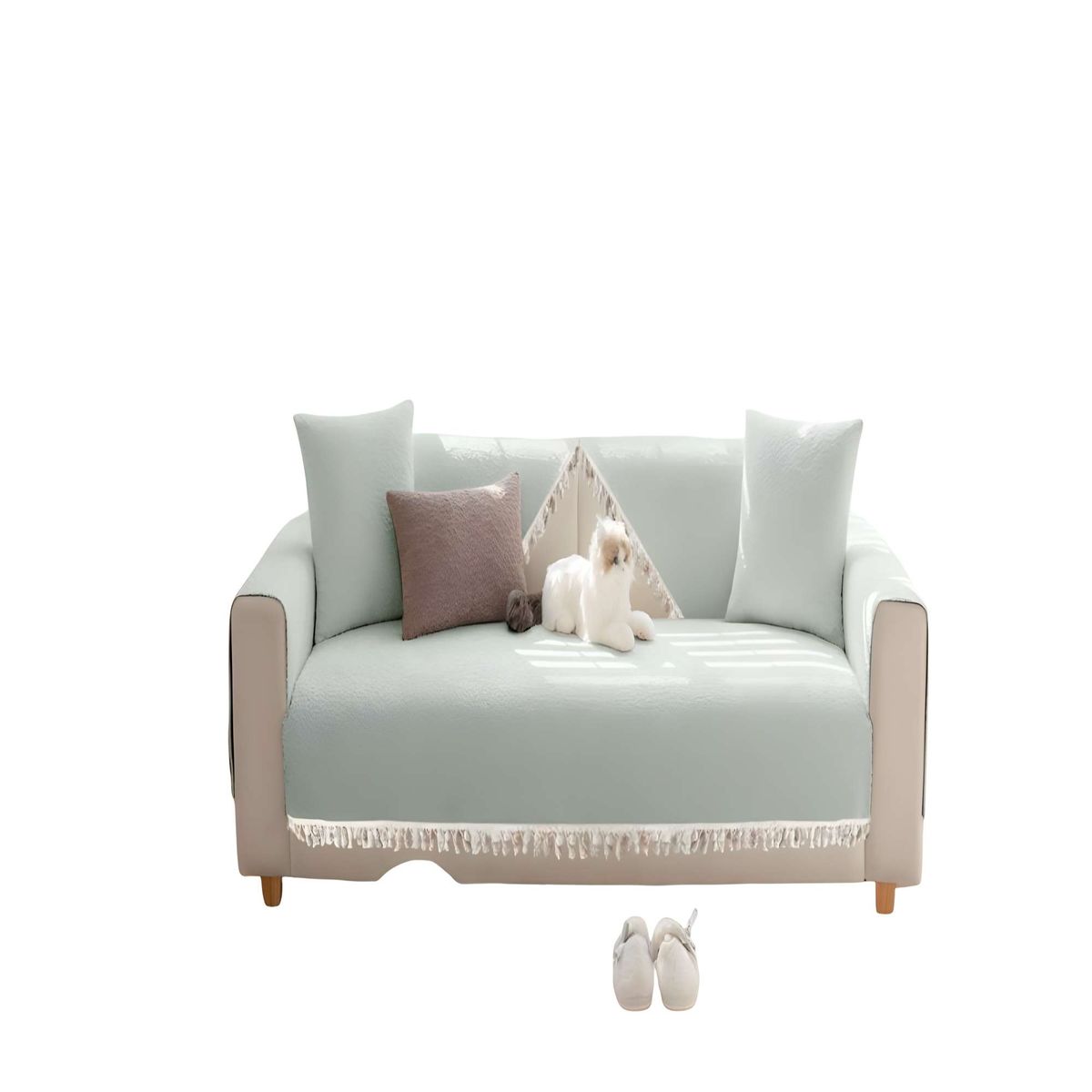 GENERICO - FUNDA DE SOFA DE 5 PIEZAS CON FLECOS VERDE MENTA