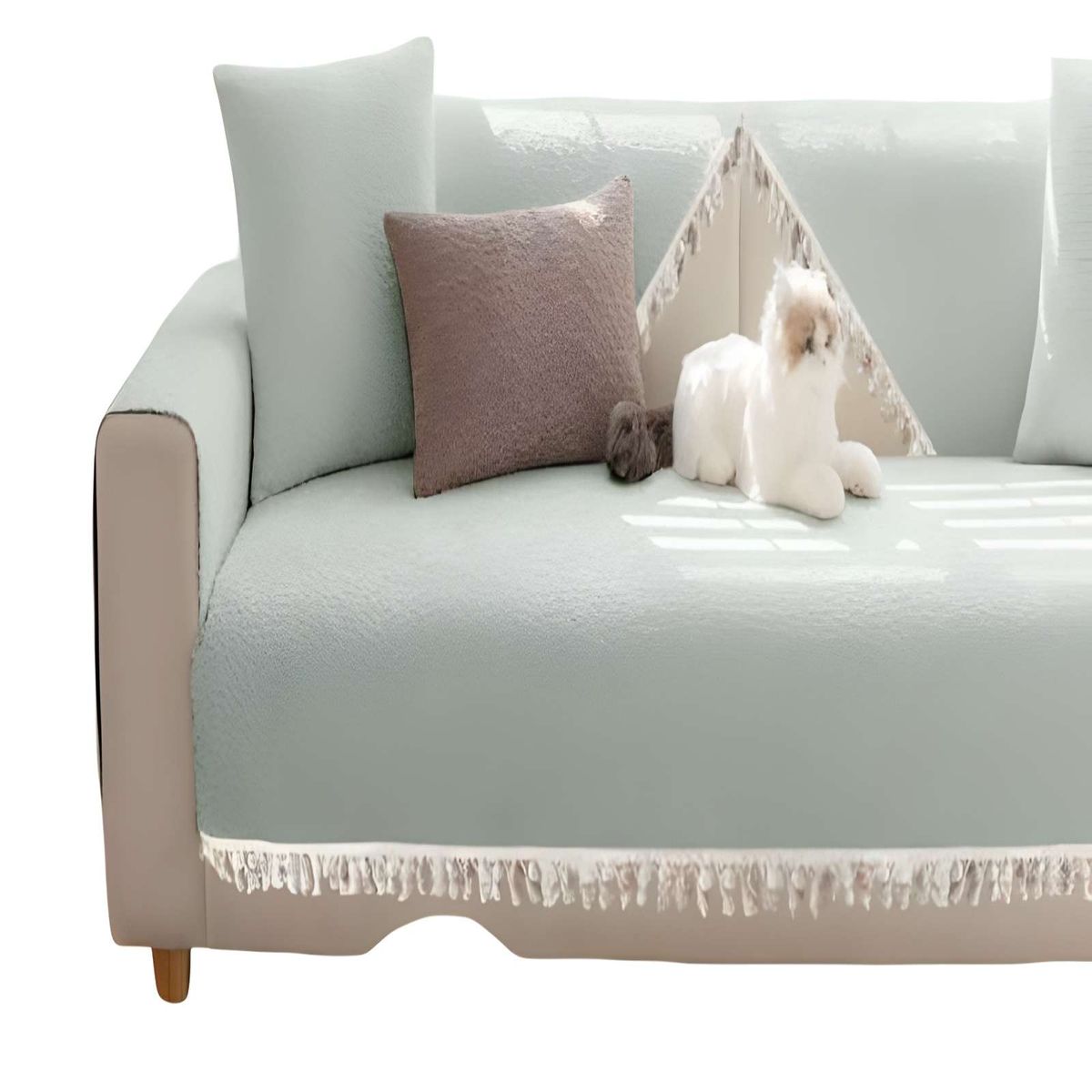 GENERICO - FUNDA DE SOFA DE 5 PIEZAS CON FLECOS VERDE MENTA