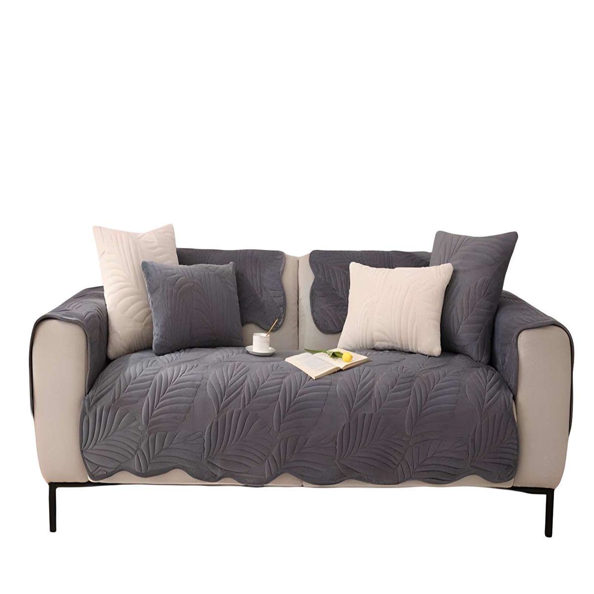GENERICO - FUNDA DE SOFA DE 5 PIEZAS CON RELIEVE GRIS