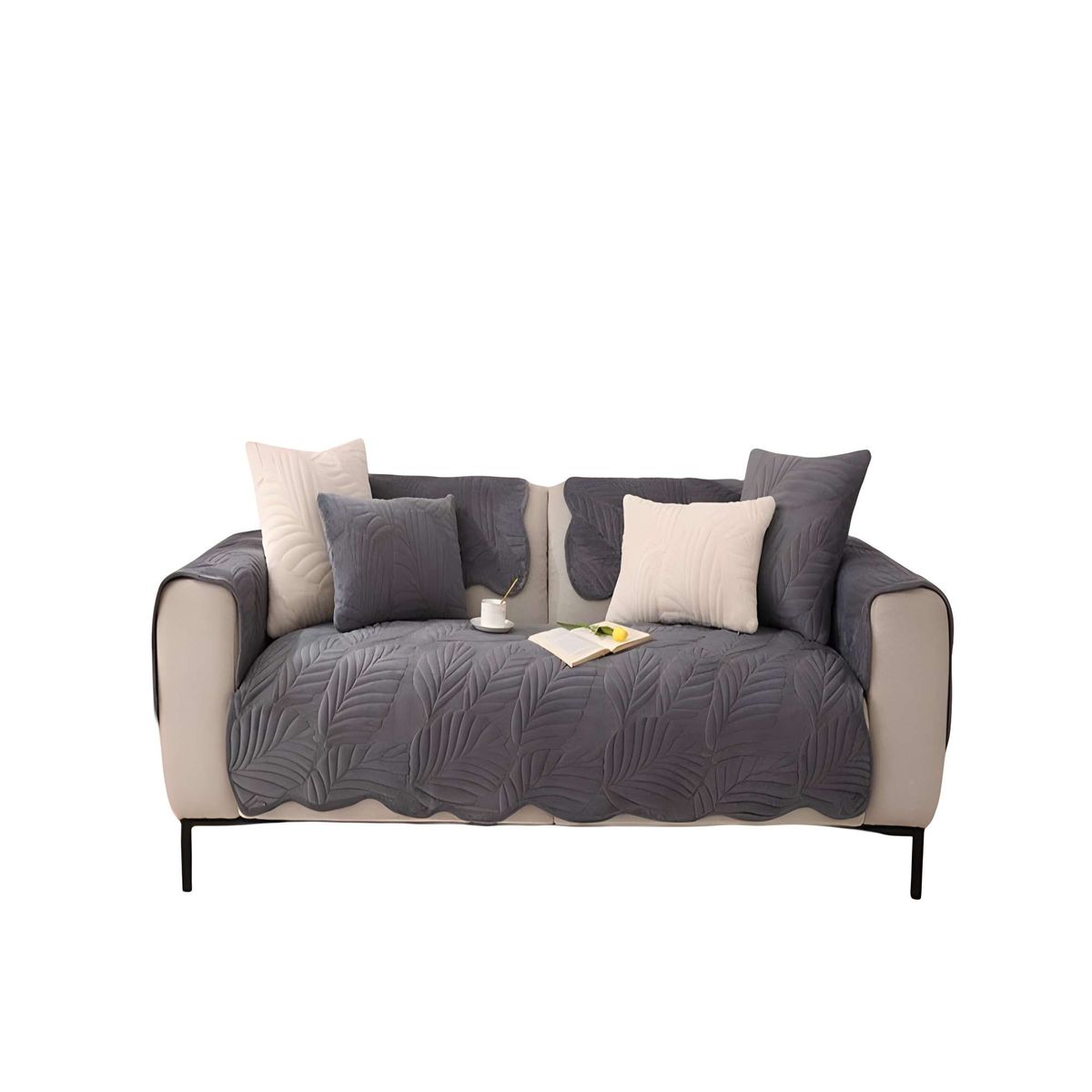 GENERICO - FUNDA DE SOFA DE 5 PIEZAS CON RELIEVE GRIS