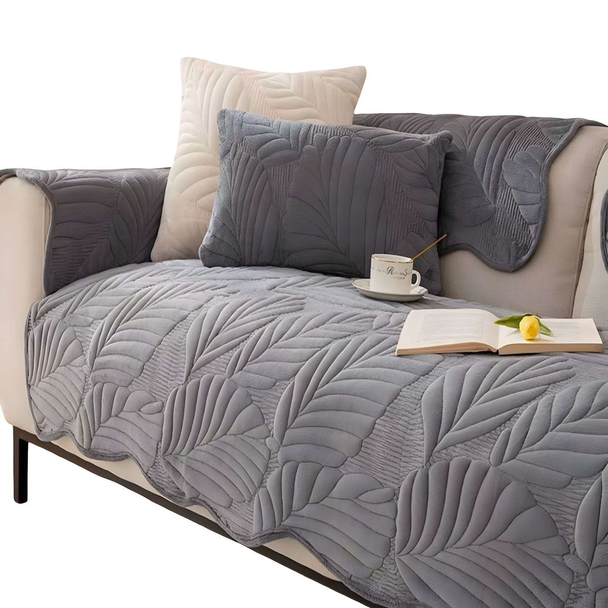 GENERICO - FUNDA DE SOFA DE 5 PIEZAS CON RELIEVE GRIS