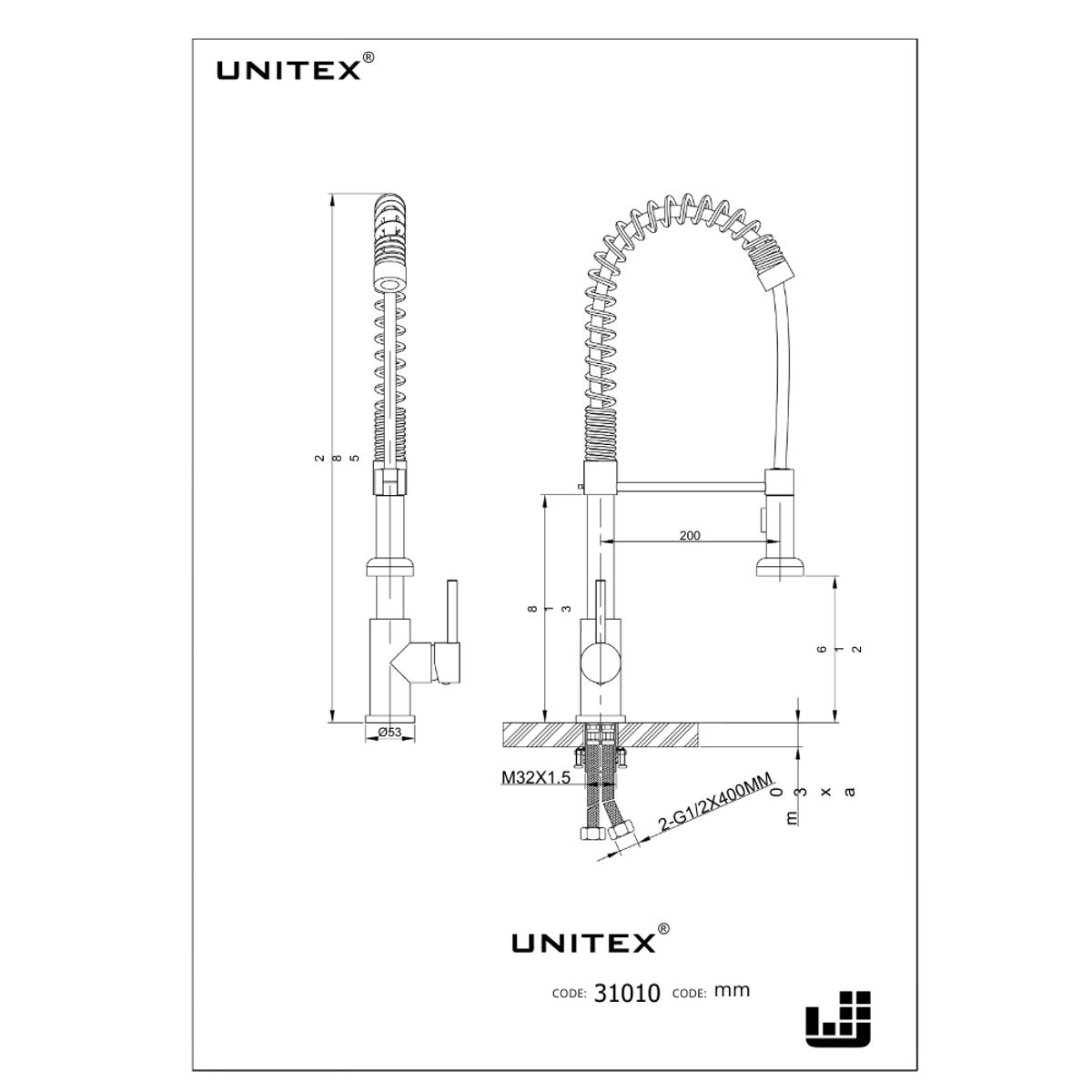 UNITEX - Monomando Cocina con caño extraible Apolo 31010