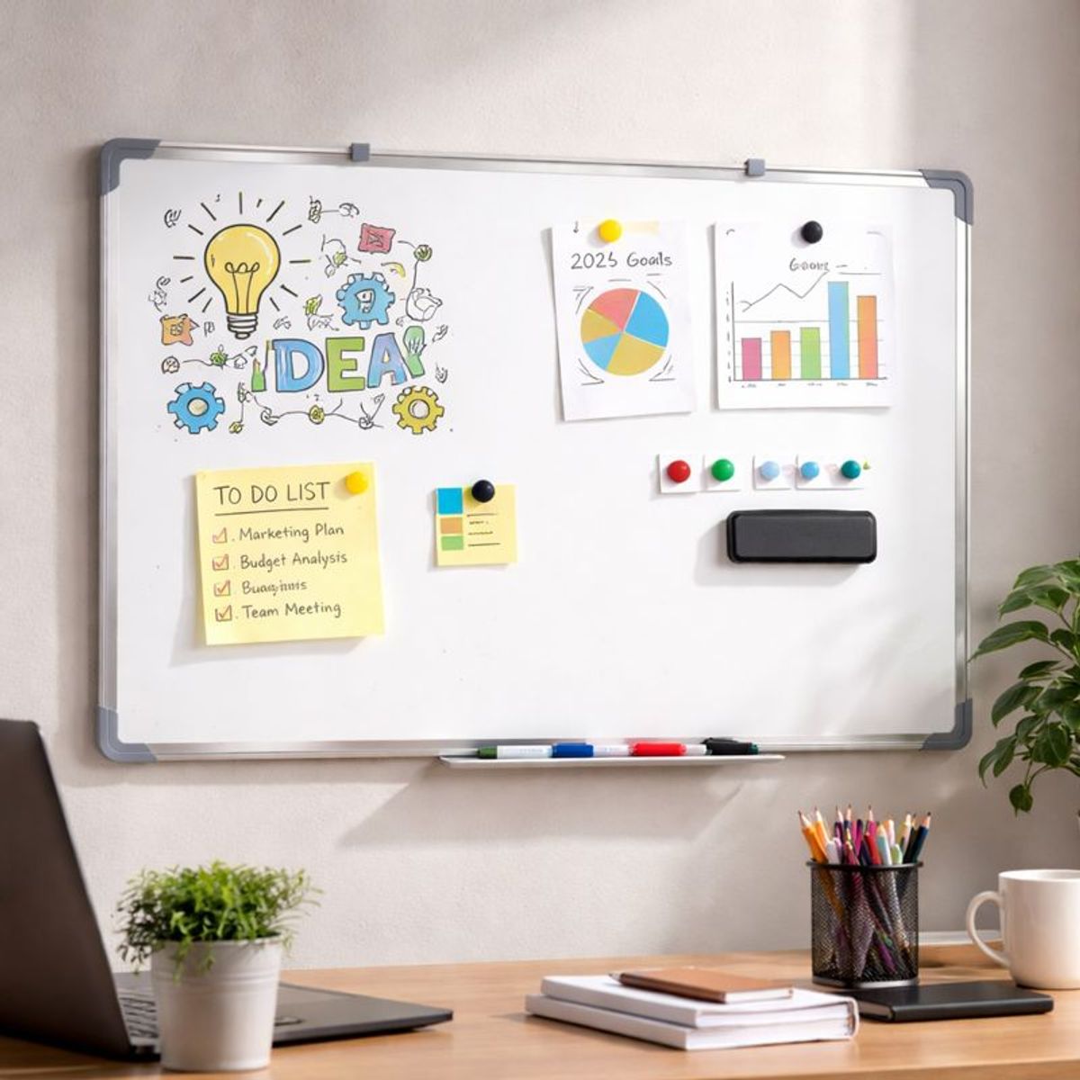 GENERICO - Pizarra Blanca 60x90cm Marco Metalico Para Marcadores