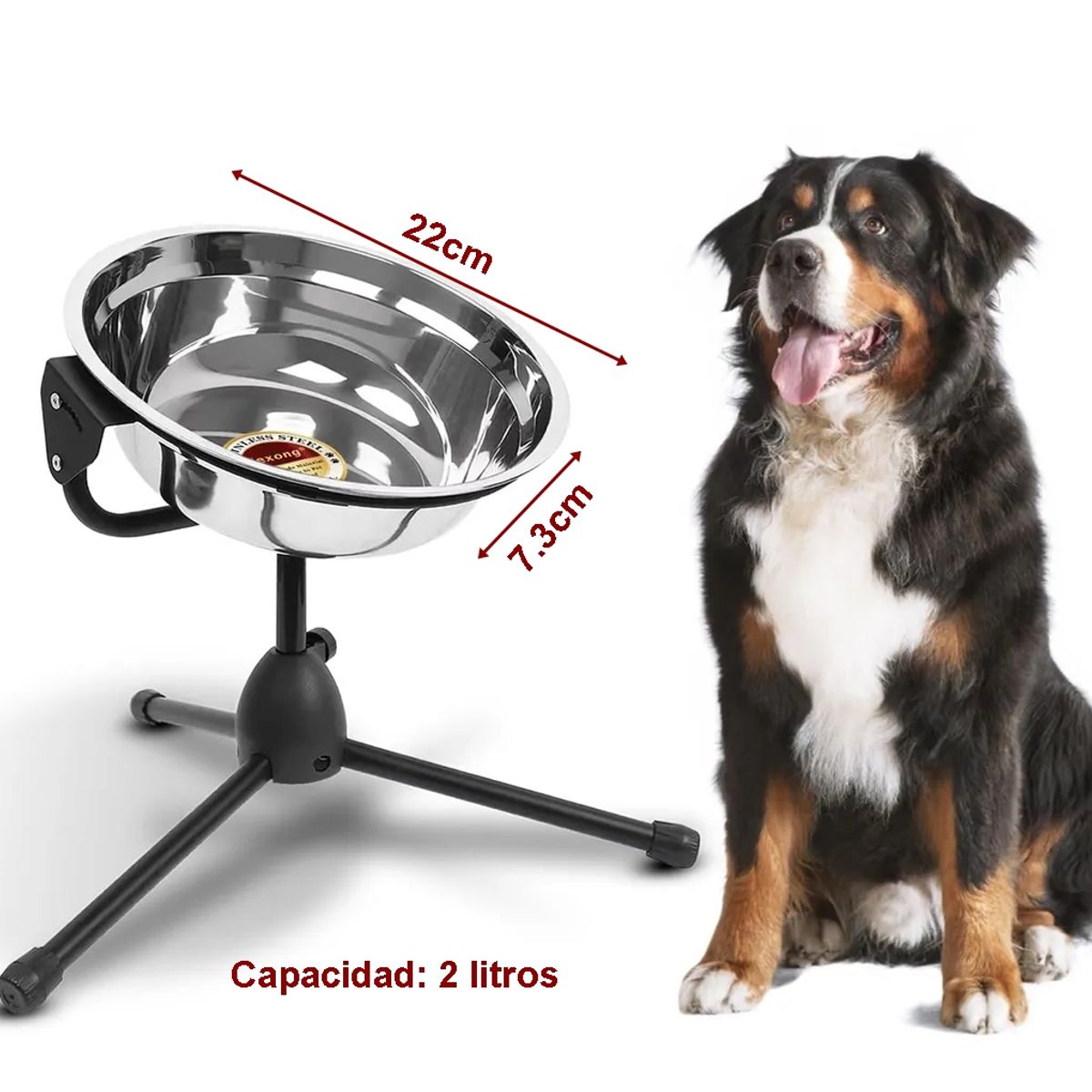 GENERICO - Plato acero inoxidable elevado para agua o alimento mascota en atril 2 litros