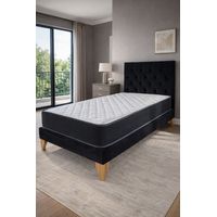 Set Cama 1 Plaza Con Colchón híbrido + Box Tapizado + Respaldo Capitone Negro