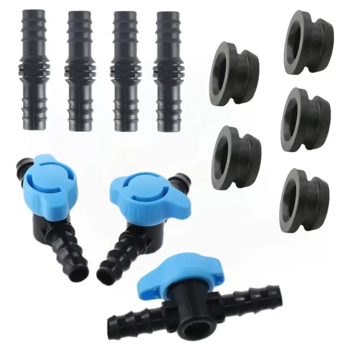 KUANGYE - Mini Válvula + Conector + Goma Gromit 16mm Pack 25 Unidades Negro