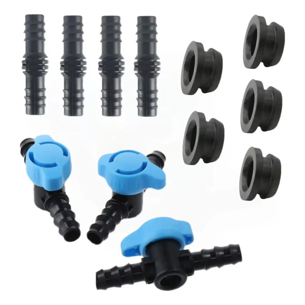 KUANGYE - Mini Válvula + Conector + Goma Gromit 16mm Pack 25 Unidades Negro