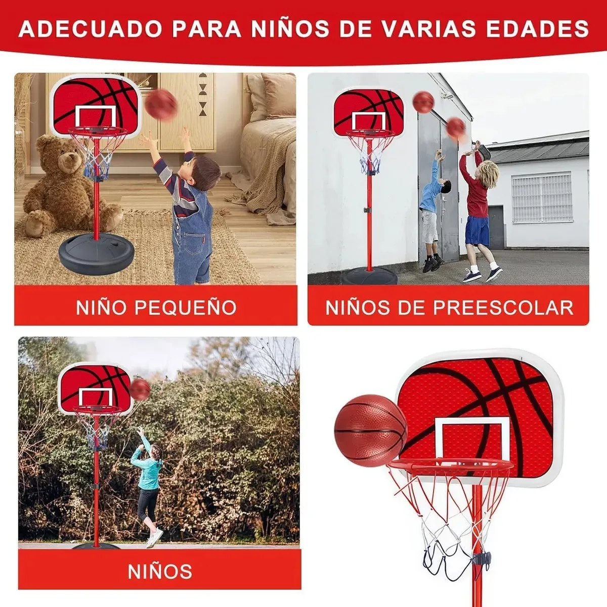 EVERSO - Aro De Basquetbol Tablero Niños Altura Ajustable Portátil