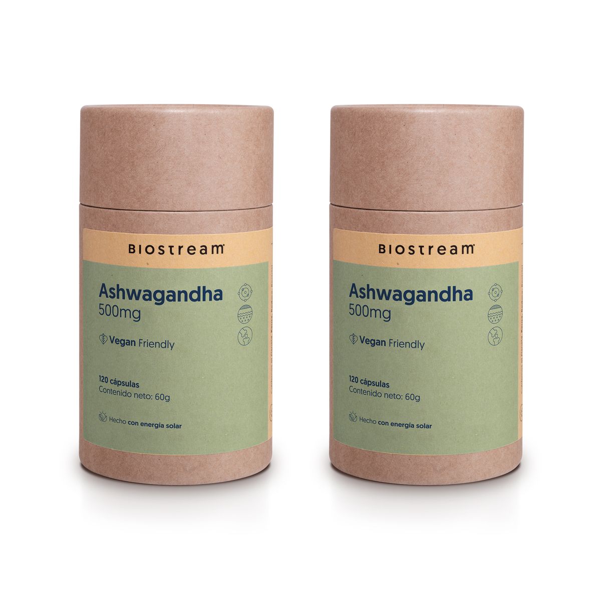 BIOSTREAM - Pack x 2 Ashwagandha 500mg 120 Cápsulas Vegana Biostream