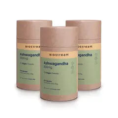 BIOSTREAM - Pack x 3 Ashwagandha 500mg 120 Cápsulas Vegana
