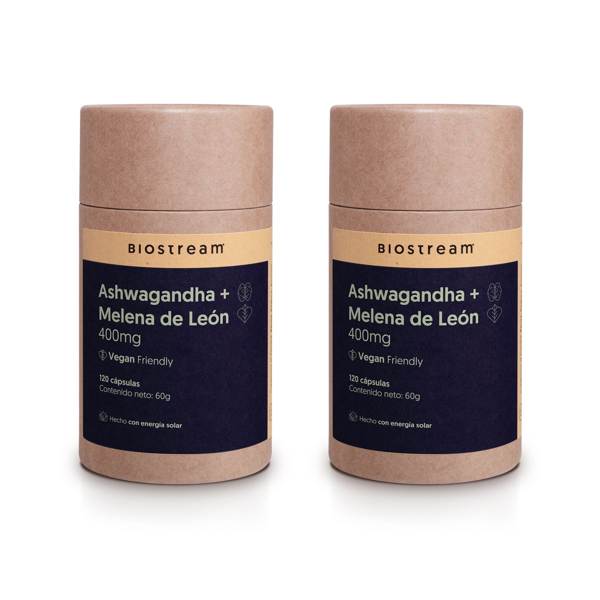 BIOSTREAM - Pack x 2 Ashwagandha + Melena de León 400mg 120 cáps Vegana