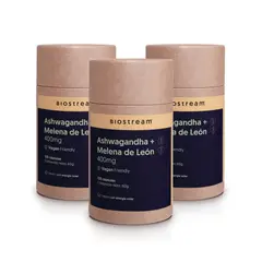 BIOSTREAM - Pack x 3 Ashwagandha + Melena de León 400mg 120 cáps Vegana