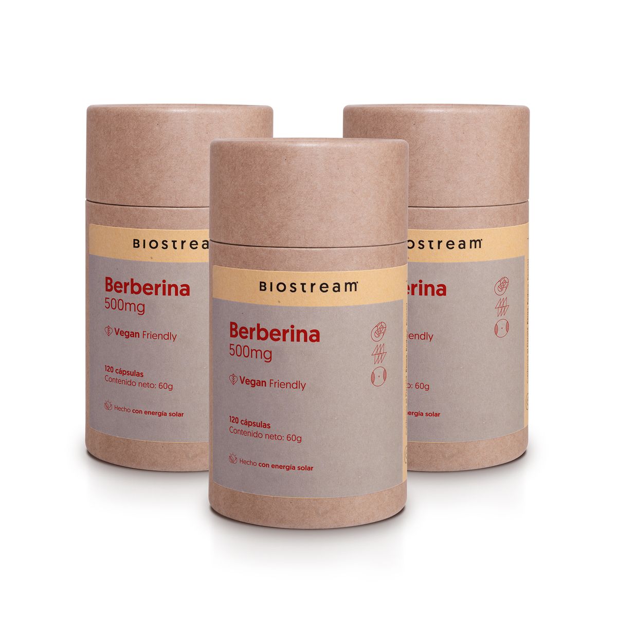 BIOSTREAM - Pack x 3 Berberina 500mg 120 Cápsulas Vegana Biostream