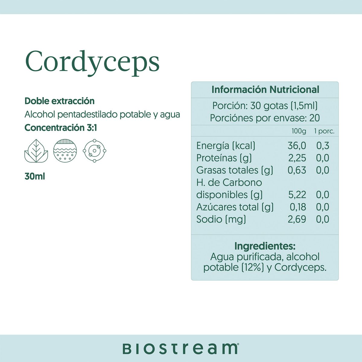 BIOSTREAM - Hongo Cordyceps Gotas Concentrado 31 30ml Biostream