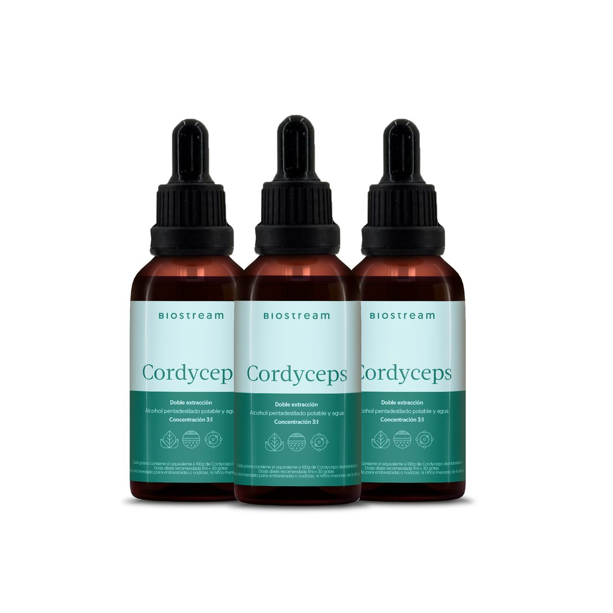 BIOSTREAM - Pack x3 Hongo Cordyceps Gotas Concentrado 31 30ml Biostream