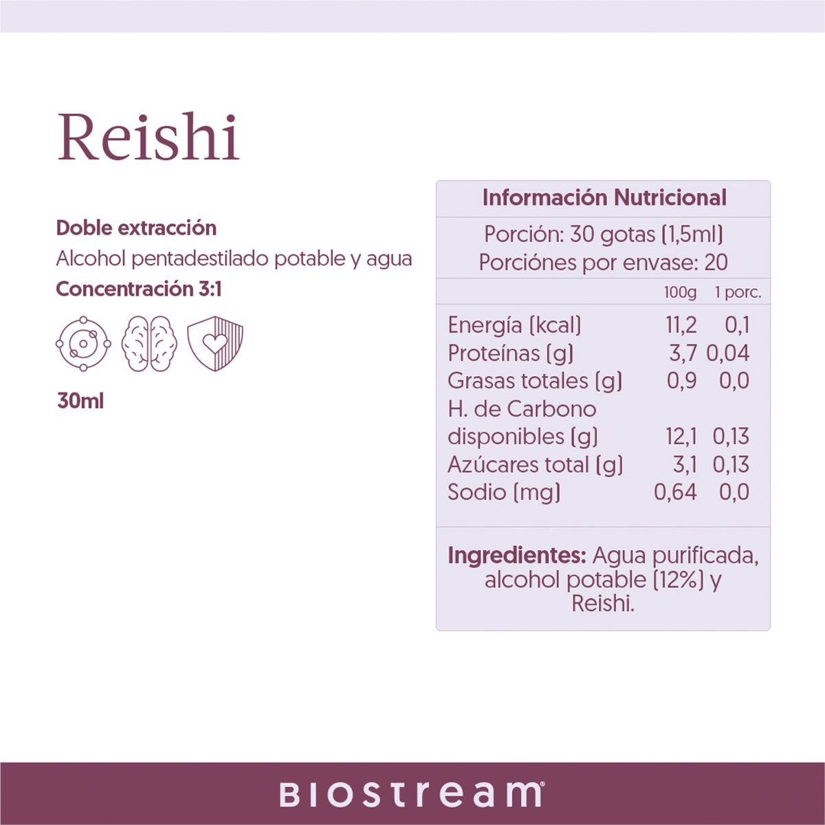 BIOSTREAM - Hongo Reishi Gotas Concentrado 31 30ml Biostream