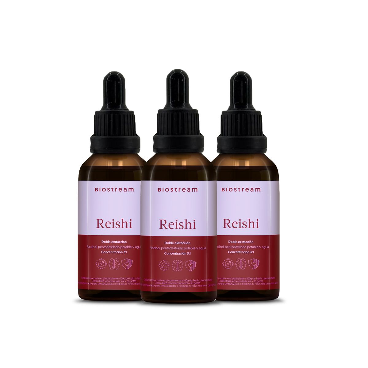 BIOSTREAM - Pack x 3 Hongo Reishi Gotas Concentrado 31 30ml30ml