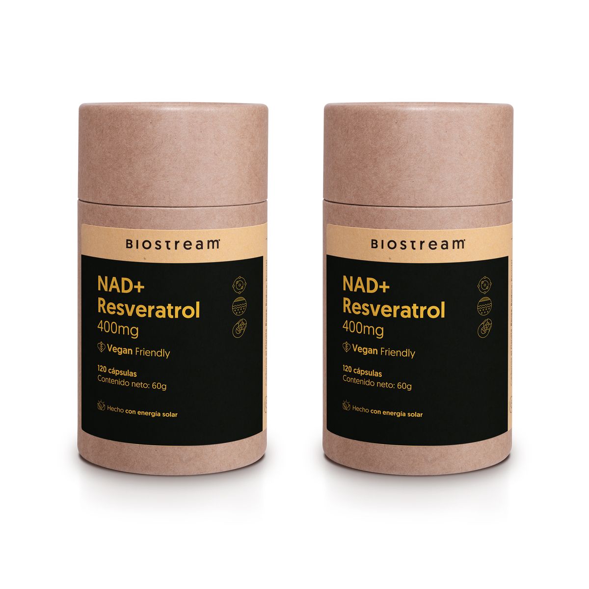 BIOSTREAM - Pack x 2 Nad + Resveratrol 120 Cápsulas Vegano Biostream