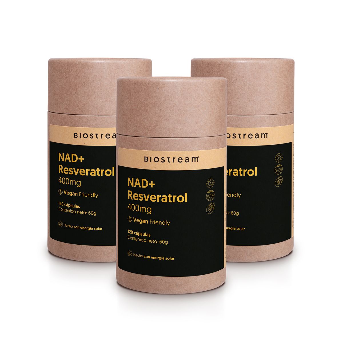BIOSTREAM - Pack x 3 Nad + Resveratrol 120 Cápsulas Vegano Biostream