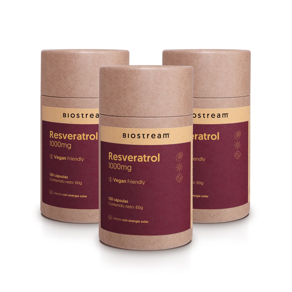 BIOSTREAM - Pack x 3 Resveratrol 1000mg 120 Cápsulas Vegano Biostream