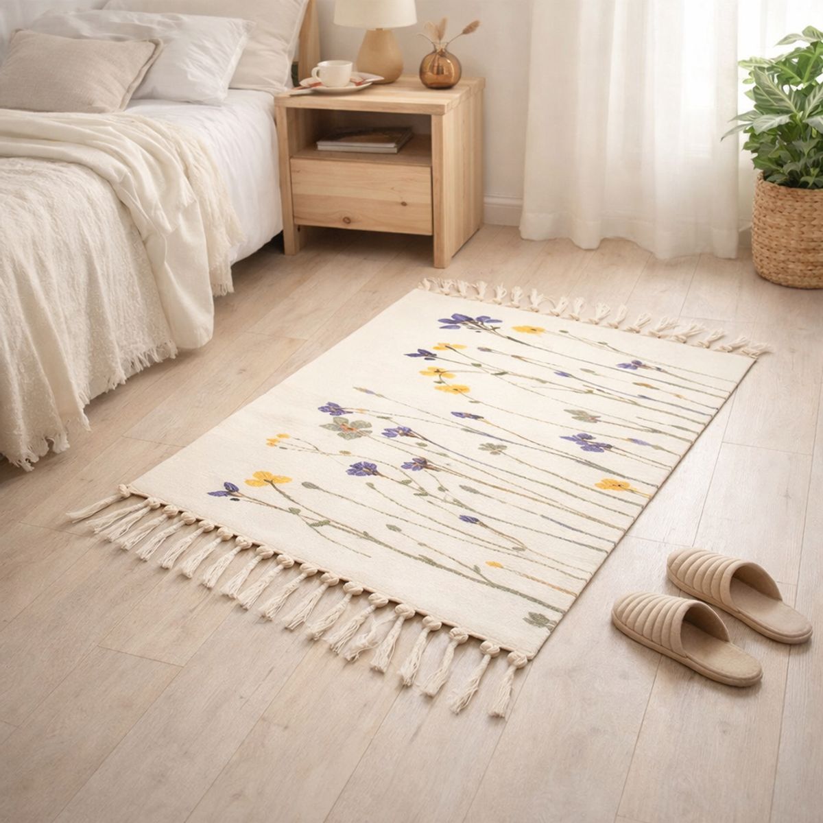 ARMONIA - Bajada de Cama Lino 60x90cm Diseño Floral 730