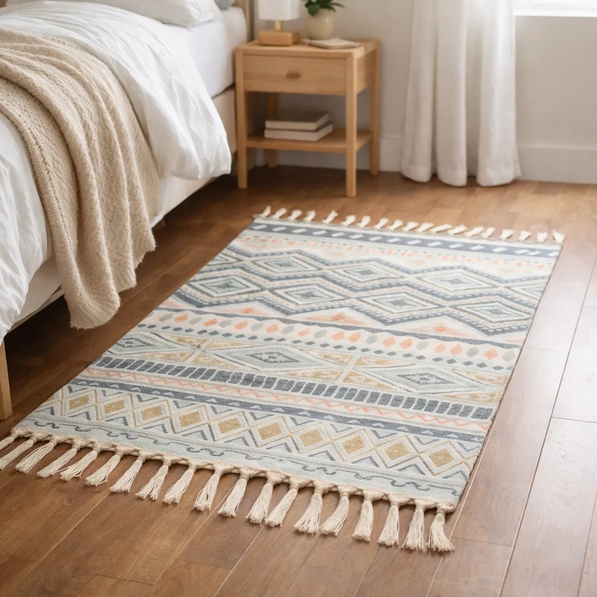 ARMONIA - Bajada De Cama 60x90cm Lino Con Diseño Étnico 729
