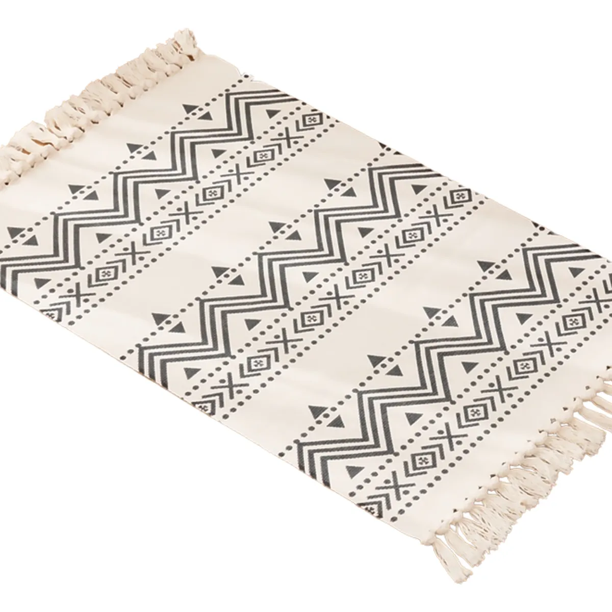 ARMONIA - Bajada de Cama Lino 60x90cm Diseño Étnico Negro 738