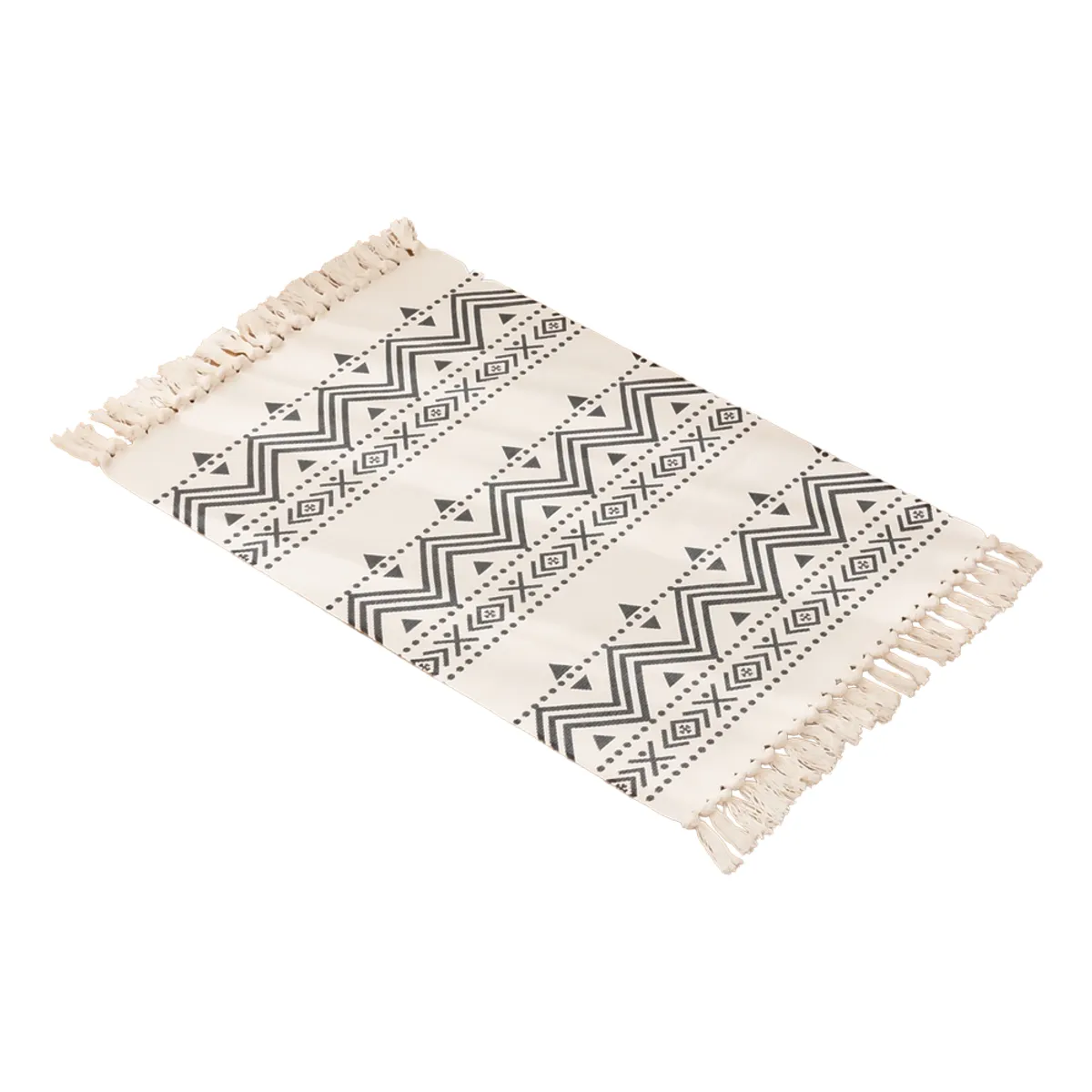 ARMONIA - Bajada de Cama Lino 60x90cm Diseño Étnico Negro 738