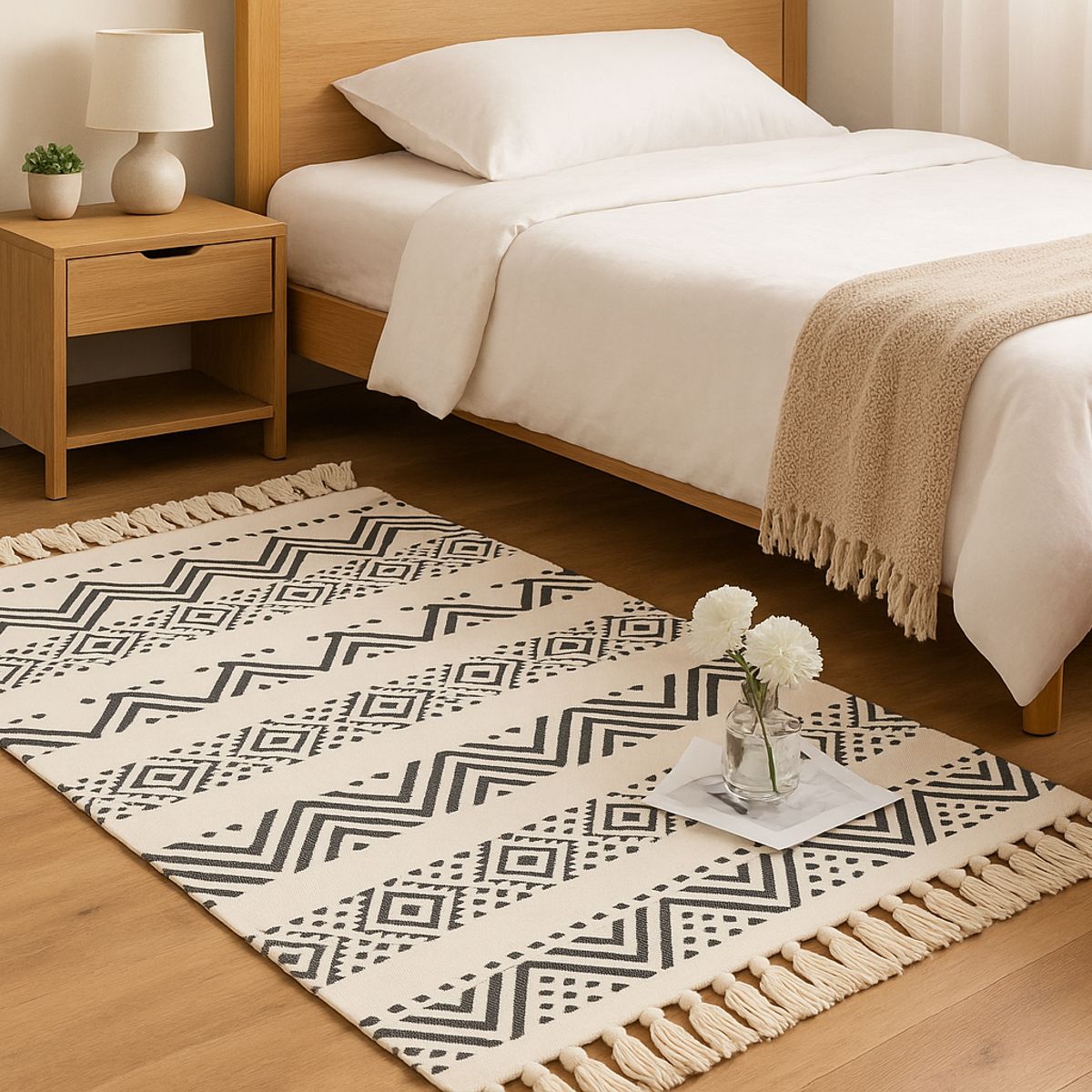 ARMONIA - Tapete Lino 60x90cm Diseño Étnico en Negro 738