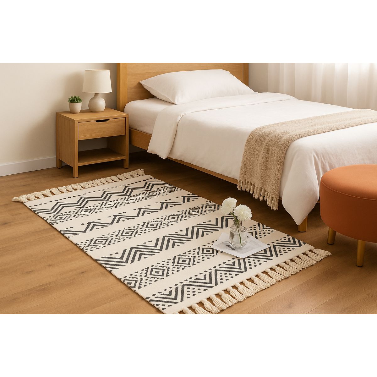 ARMONIA - Tapete Lino 60x90cm Diseño Étnico en Negro 738