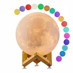 GENERICO - Lámpara Táctil Luna 3d Led 16 Colores Usb Hogar Velador Madera