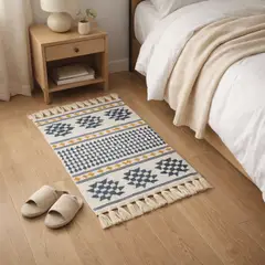 ARMONIA - Alfombra Pie de Cama Geométrica Lino Grueso 734